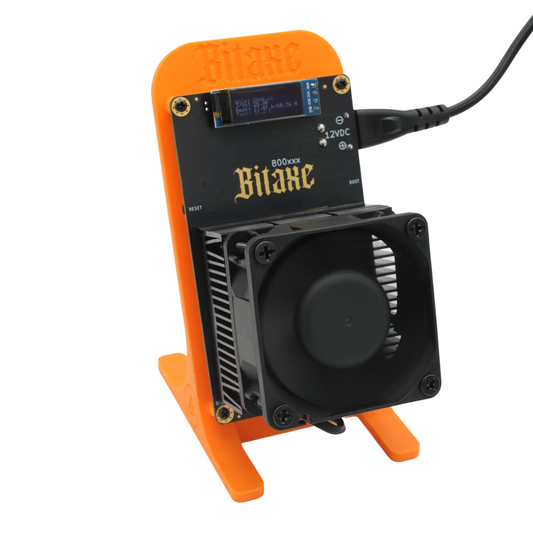 Bitaxe GT 800 orange home Bitcoin miner, quiet, energy-efficient, front view