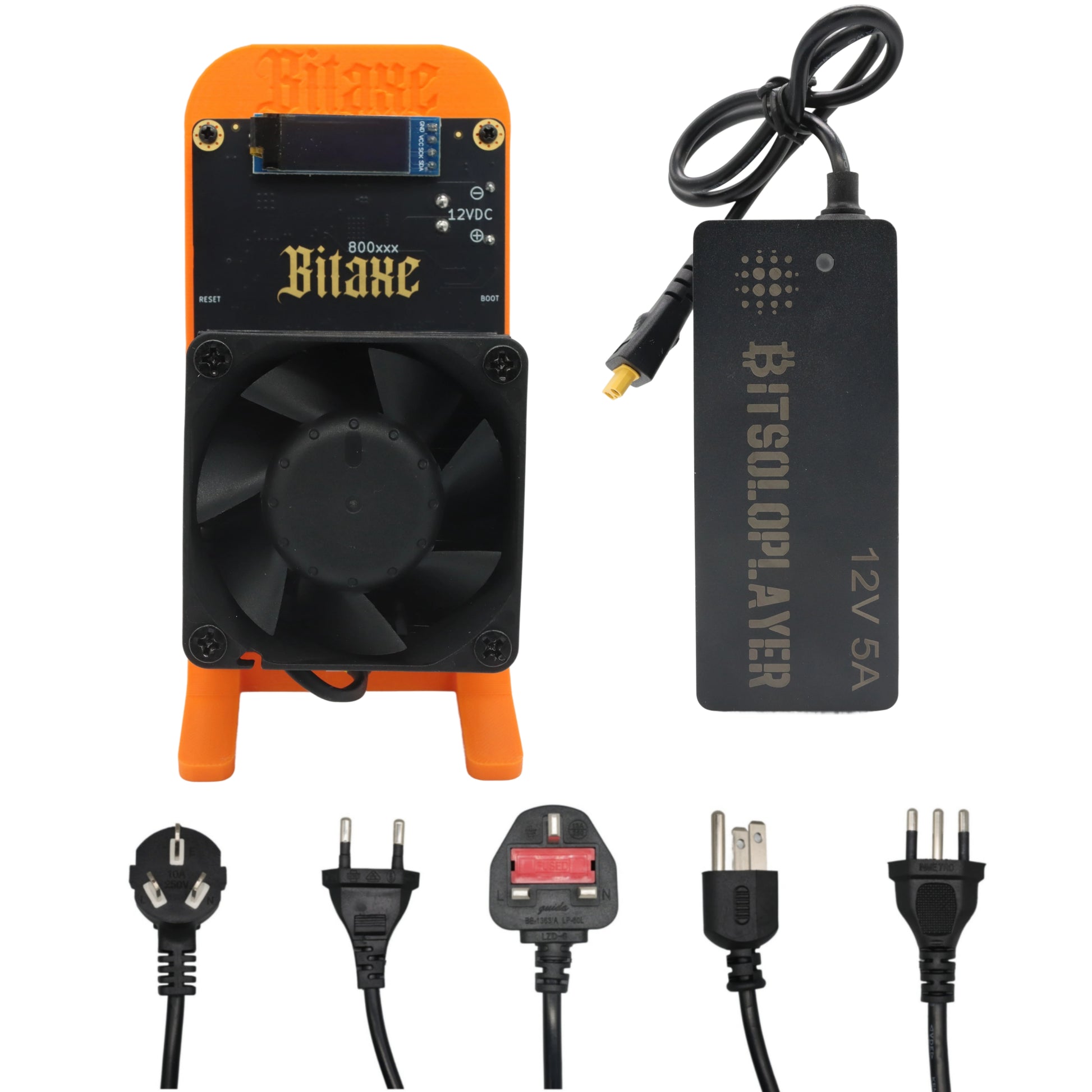 Bitaxe GT 800 home Bitcoin miner with power adapter and connectors, ready to use